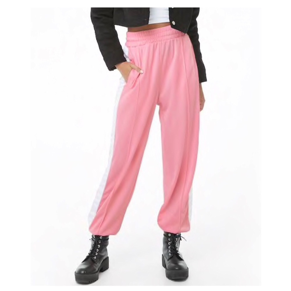 Pink White Stripe Trimmed Joggers